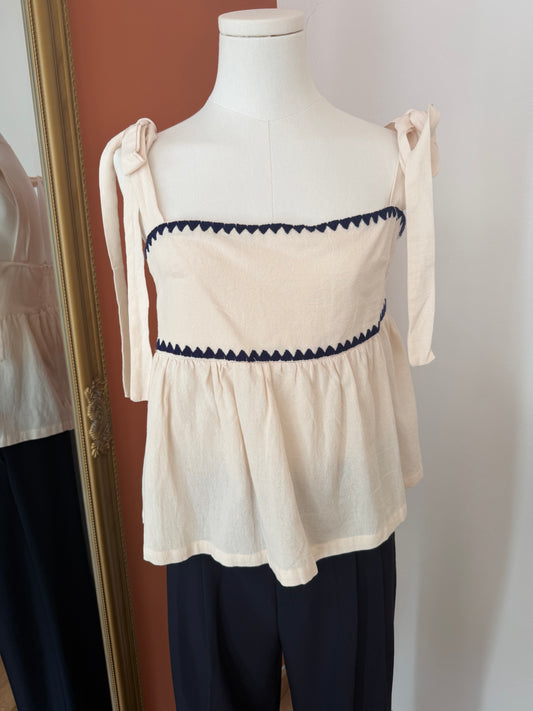 top beige et bleu M